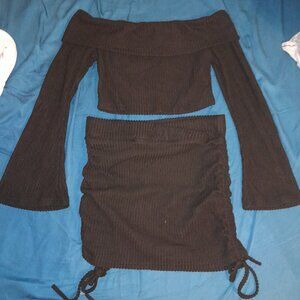 Black off the shoulder crop top set